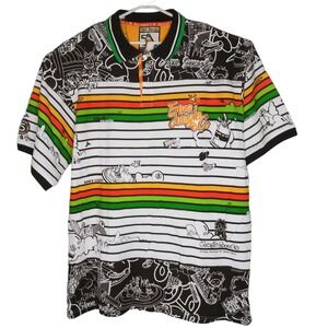 5ive‎ Jungle & Co Polo Shirt Mens 4XL White Multicolor Stripe VTG Y2K Streetwear